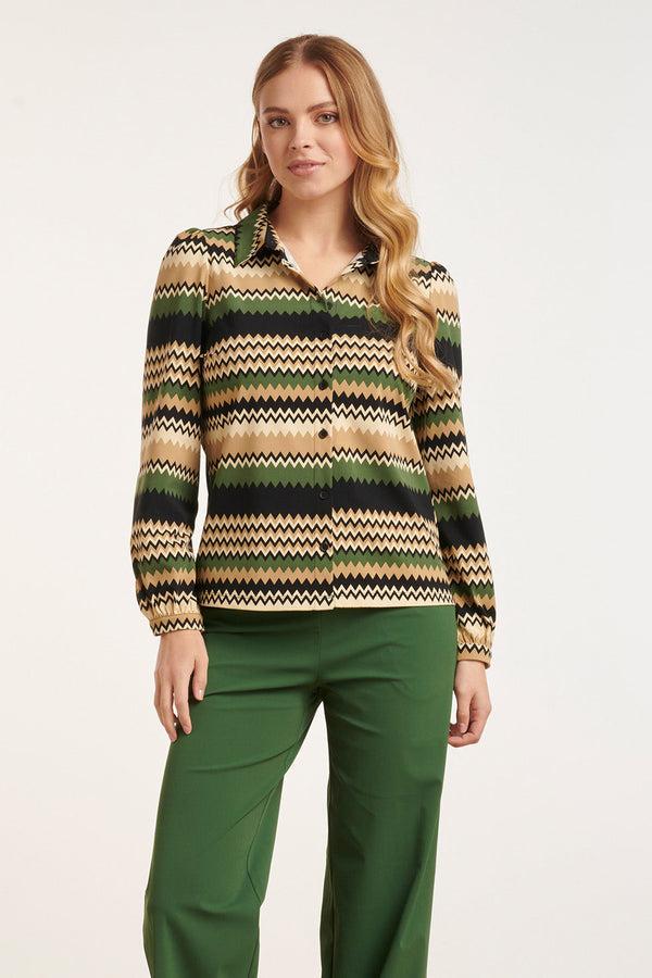 smashed lemon 24718 Zigzag Geprinte Blousetravel Kwaliteit | Sand-Multicolour