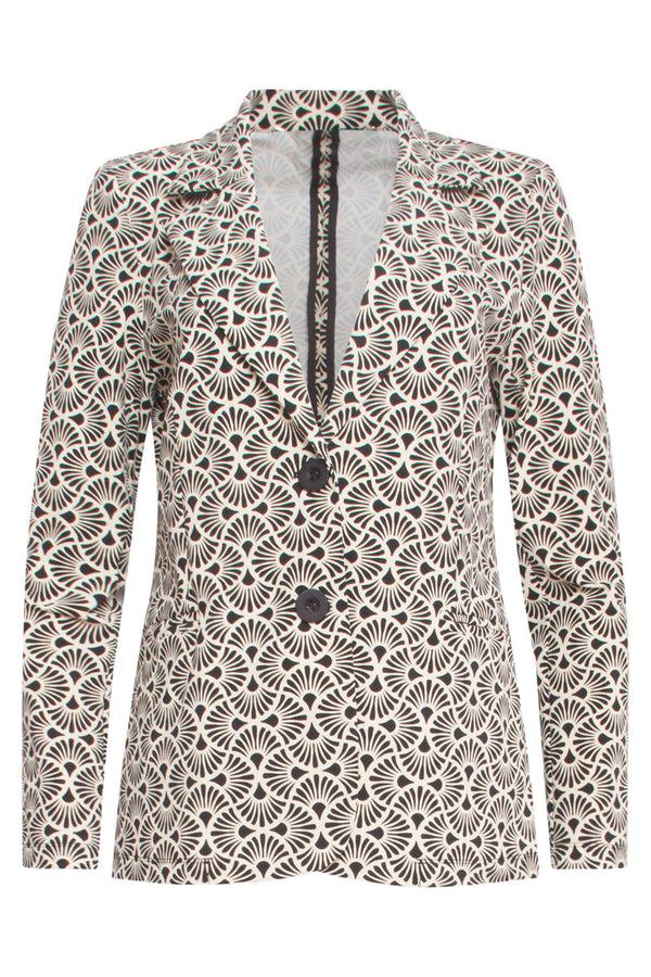 Smashed Lemon 24723 Grafische Bloem Motief Travel Kwaliteit Blazer | Sand-Black