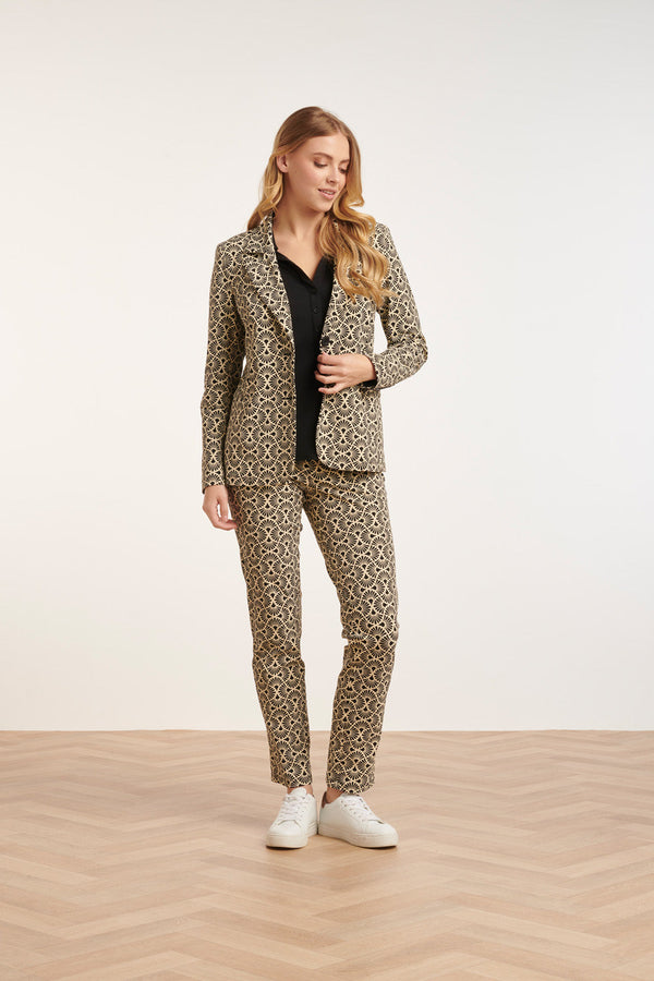 Smashed Lemon 24723 Grafische Bloem Motief Travel Kwaliteit Blazer | Sand-Black