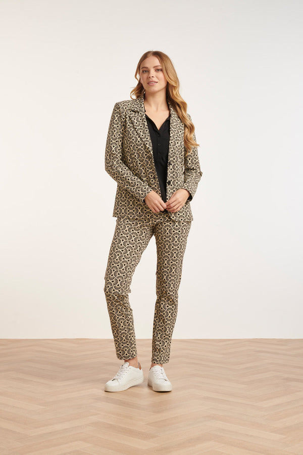 Smashed Lemon 24723 Grafische Bloem Motief Travel Kwaliteit Blazer | Sand-Black