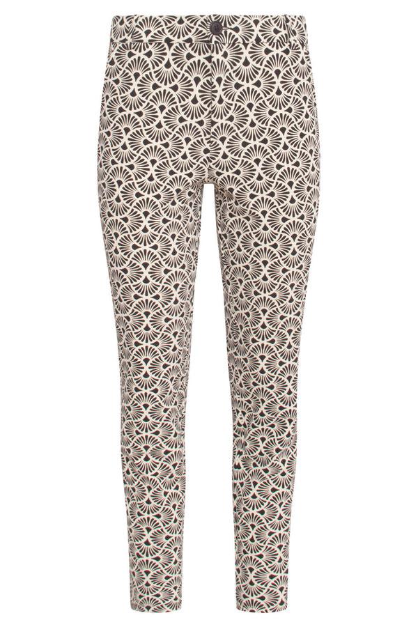 Smashed Lemon 24726 Slim Fit Grafische Bloem Geprinte Travel Kwaliteit Broek | Sand-Black