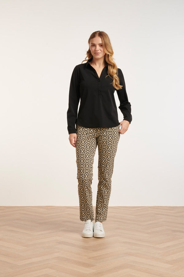 Smashed Lemon 24726 Slim Fit Grafische Bloem Geprinte Travel Kwaliteit Broek | Sand-Black