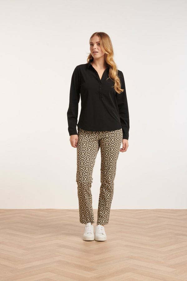 Smashed Lemon 24726 Slim Fit Grafische Bloem Geprinte Travel Kwaliteit Broek | Sand-Black