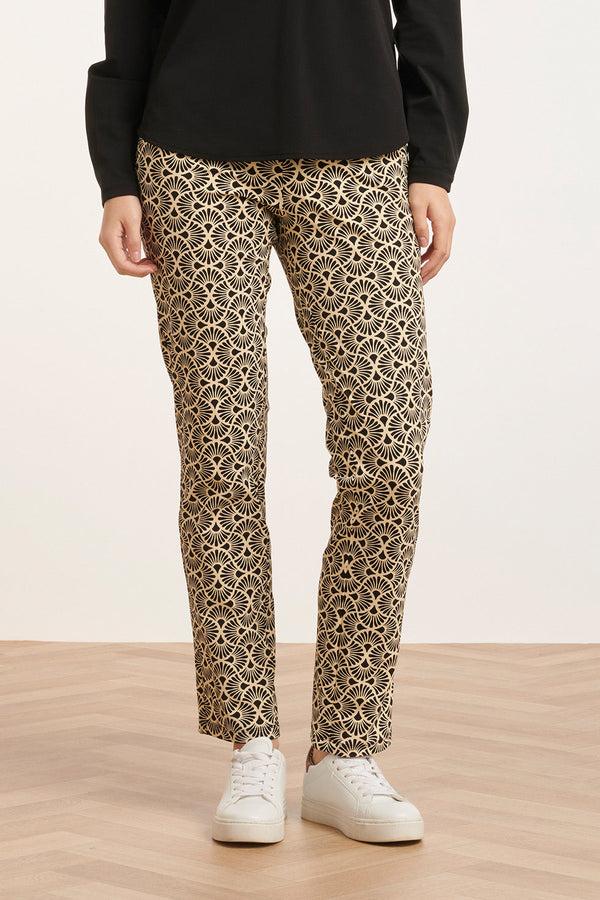 smashed lemon 24726 Slim Fit Grafische Bloem Geprinte Travel Kwaliteit Broek | Sand-Black