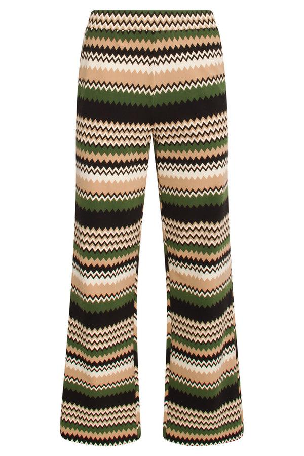 Smashed Lemon 24728 Stijlvolle Zigzag Geprinte Travel Kwaliteit Broek | Sand-Multicolour