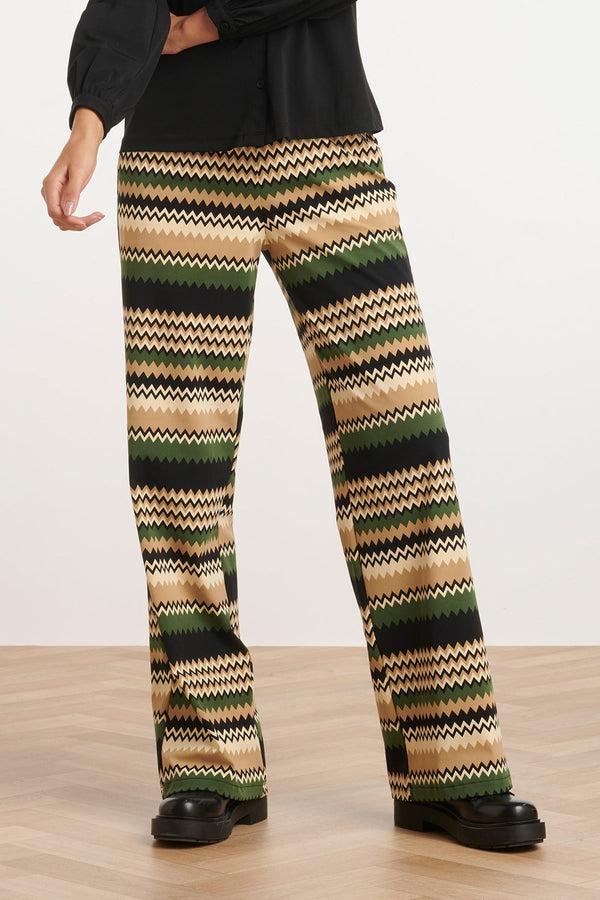 Smashed Lemon 24728 Stijlvolle Zigzag Geprinte Travel Kwaliteit Broek | Sand-Multicolour