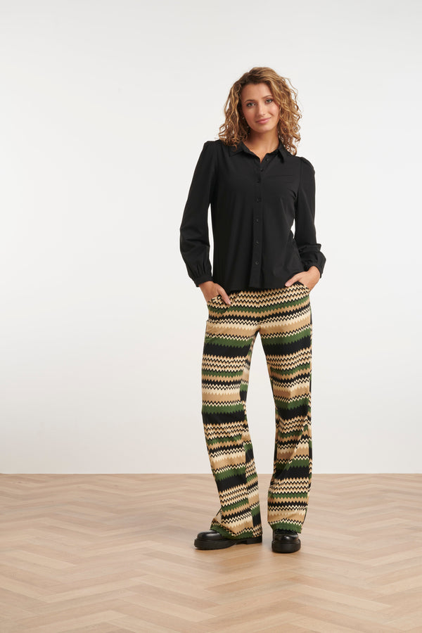 Smashed Lemon 24728 Stijlvolle Zigzag Geprinte Travel Kwaliteit Broek | Sand-Multicolour