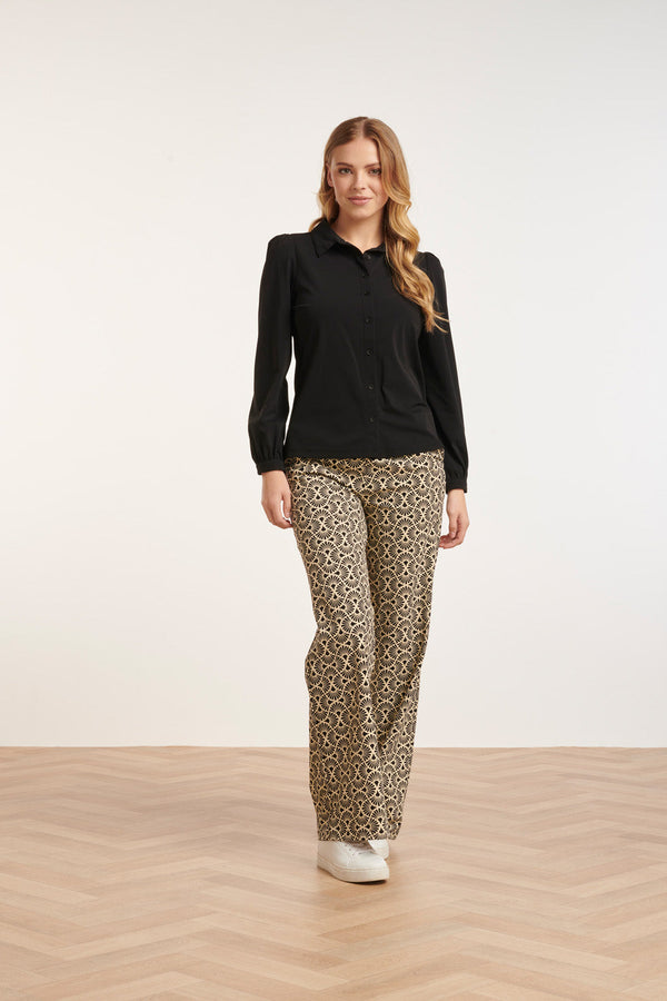 Smashed Lemon 24729 Stijlvolle Grafische Bloemenprint Travel Kwaliteit Broek | Sand-Black