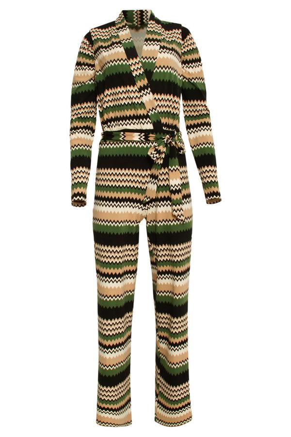 Smashed Lemon 24731 Zigzag Print Travel Kwaliteit Jumpsuit | Sand-Multicolour
