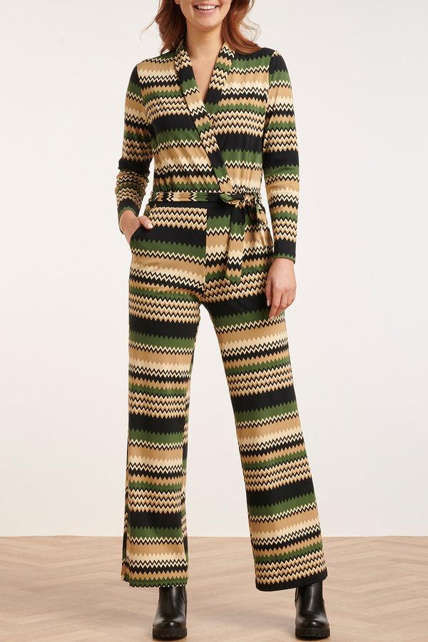 Smashed Lemon 24731 Zigzag Print Travel Kwaliteit Jumpsuit | Sand-Multicolour