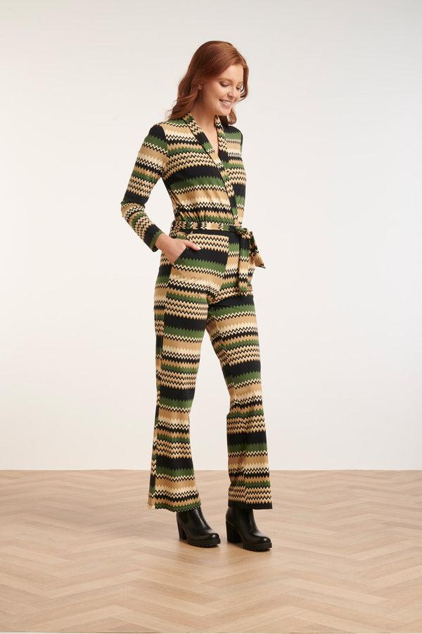 Smashed Lemon 24731 Zigzag Print Travel Kwaliteit Jumpsuit | Sand-Multicolour