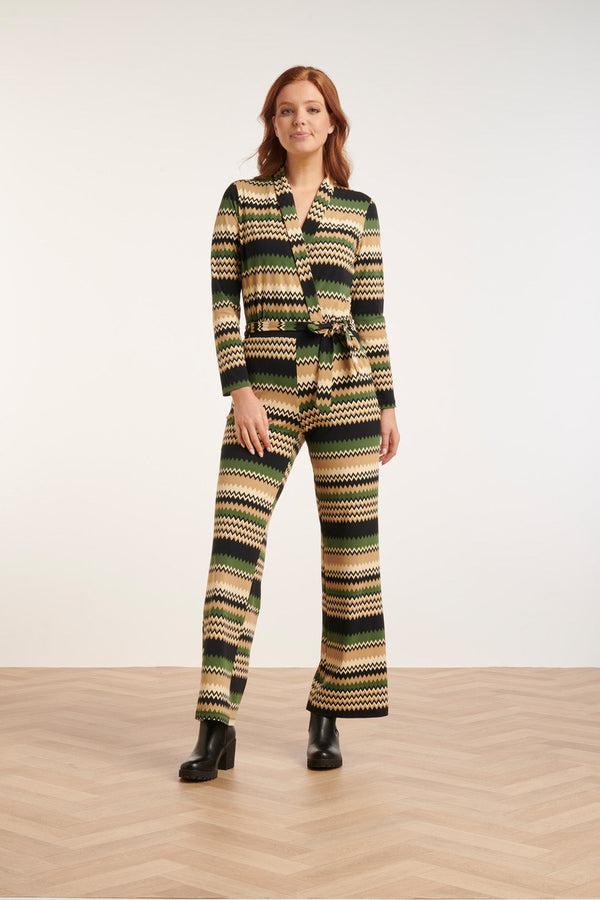 smashed lemon 24731 Zigzag Print Travel Kwaliteit Jumpsuit | Sand-Multicolour