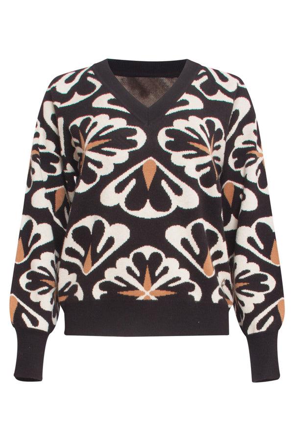 Smashed Lemon 24777 E Oversized Trui Met Grafische Bloemenprint | Black-Sand