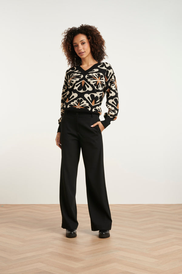 Smashed Lemon 24777 E Oversized Trui Met Grafische Bloemenprint | Black-Sand