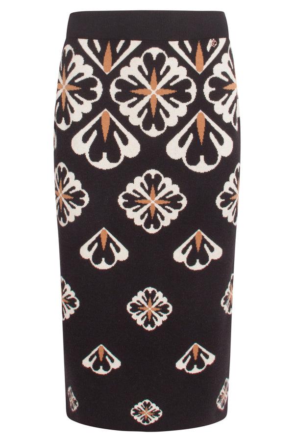 Smashed Lemon 24778 E Gebreide Rok Met Grafische Bloemenprint | Black-Sand