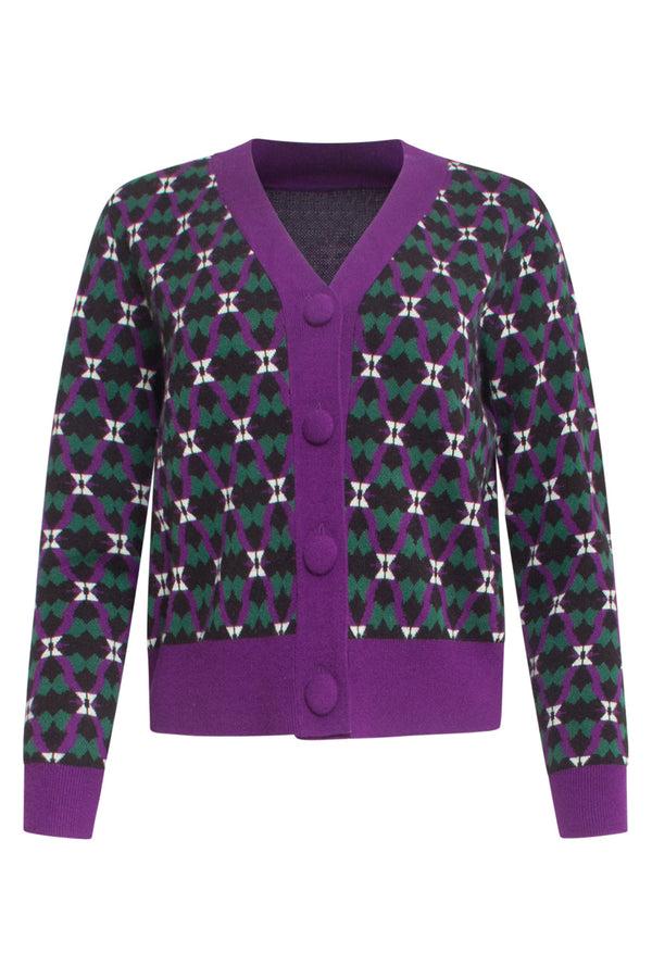 Smashed Lemon 24781 Gebreide Cardigan Met Retro Print | Multicolour-Purple