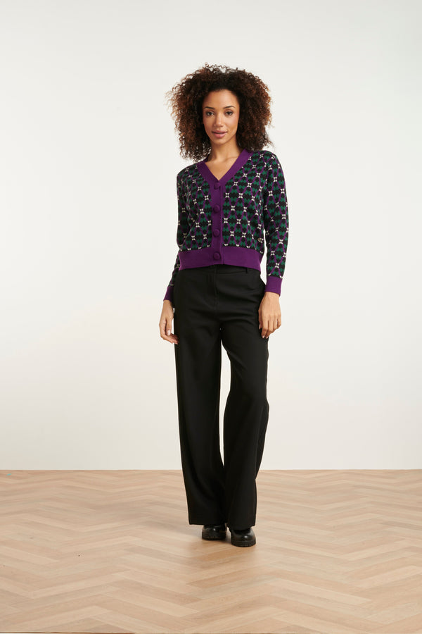 Smashed Lemon 24781 Gebreide Cardigan Met Retro Print | Multicolour-Purple