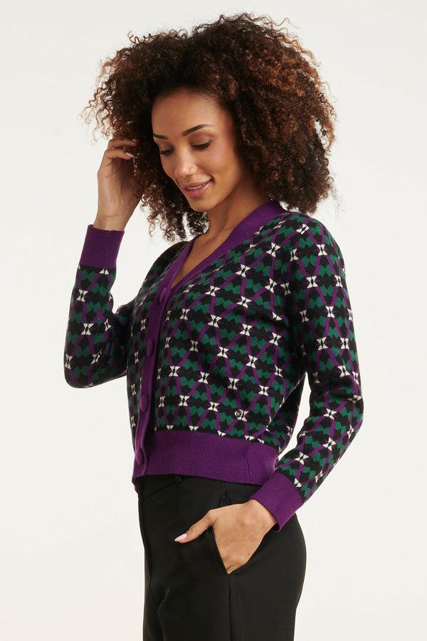 Smashed Lemon 24781 Gebreide Cardigan Met Retro Print | Multicolour-Purple