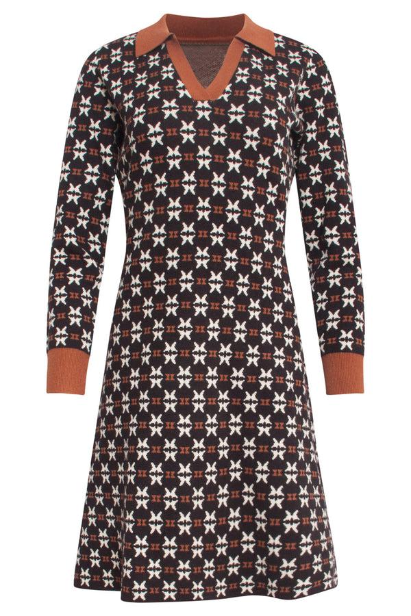 Smashed Lemon 24783 Ee Gebreide Jurk Met Retro Print | Black-Brown