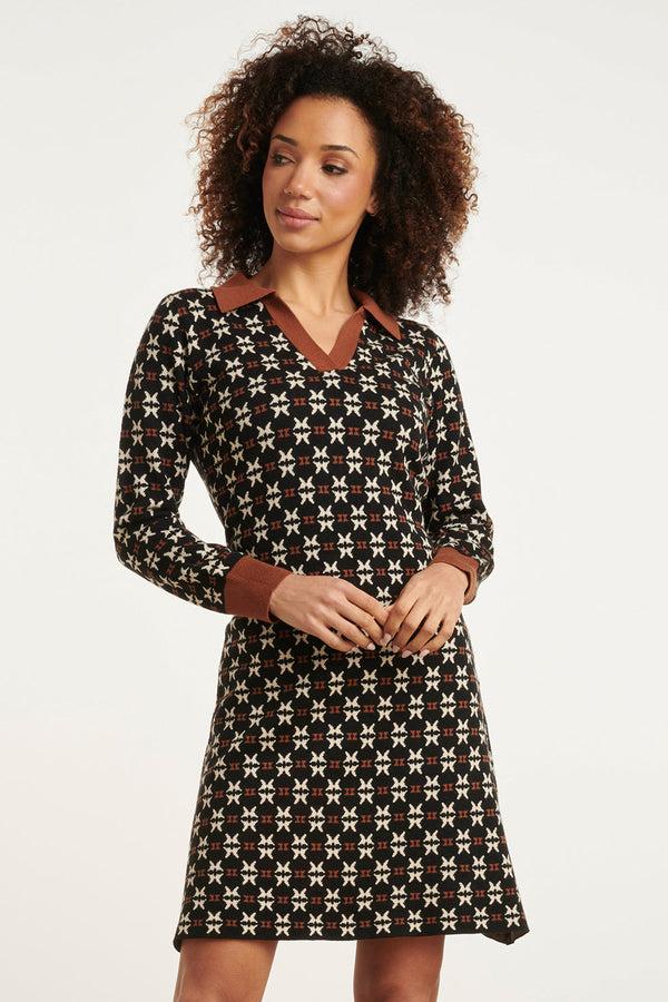 smashed lemon 24783 Ee Gebreide Jurk Met Retro Print | Black-Brown