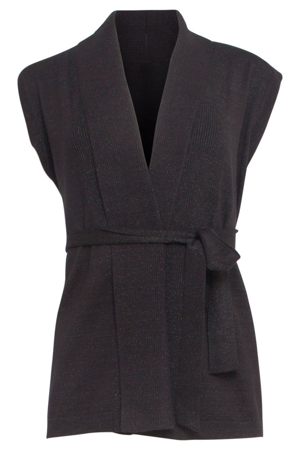 Smashed Lemon 24789 E Geribde Mouwloze Cardigan Met Lurex | Black