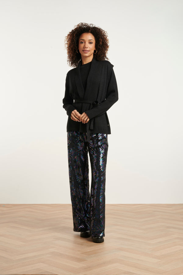 Smashed Lemon 24789 E Geribde Mouwloze Cardigan Met Lurex | Black