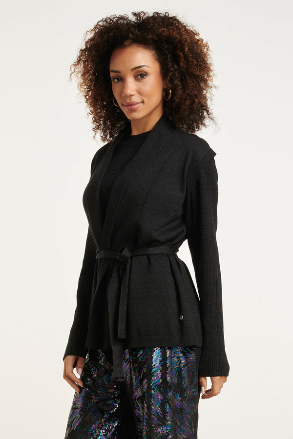 Smashed Lemon 24789 E Geribde Mouwloze Cardigan Met Lurex | Black