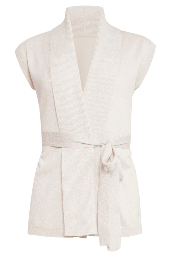 Smashed Lemon 24789 Geribde Mouwloze Cardigan Met Lurex | Sand