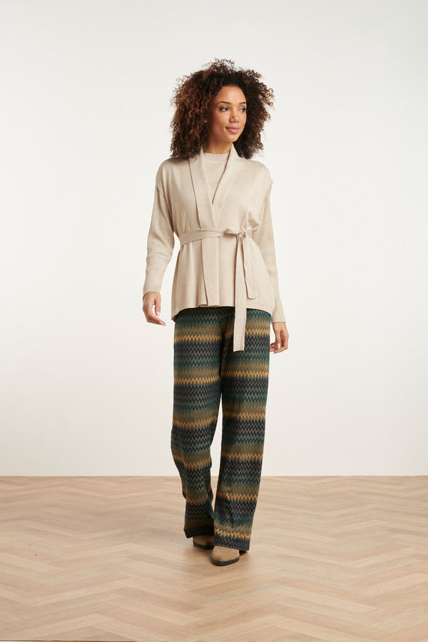 Smashed Lemon 24789 Geribde Mouwloze Cardigan Met Lurex | Sand