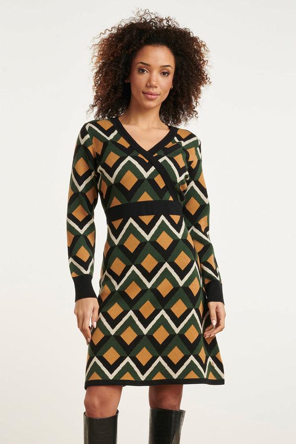 smashed lemon 24793 Grafisch Gebreide Jurk | Muticolour