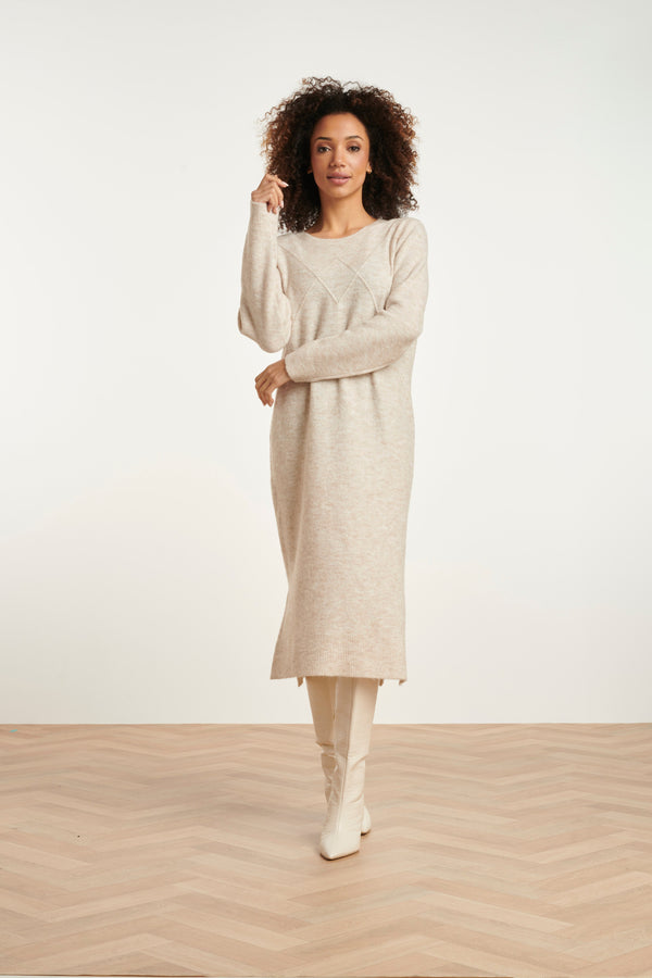 Smashed Lemon 24796 Lange Gebreide Jurk Met Grafisch Detail | White