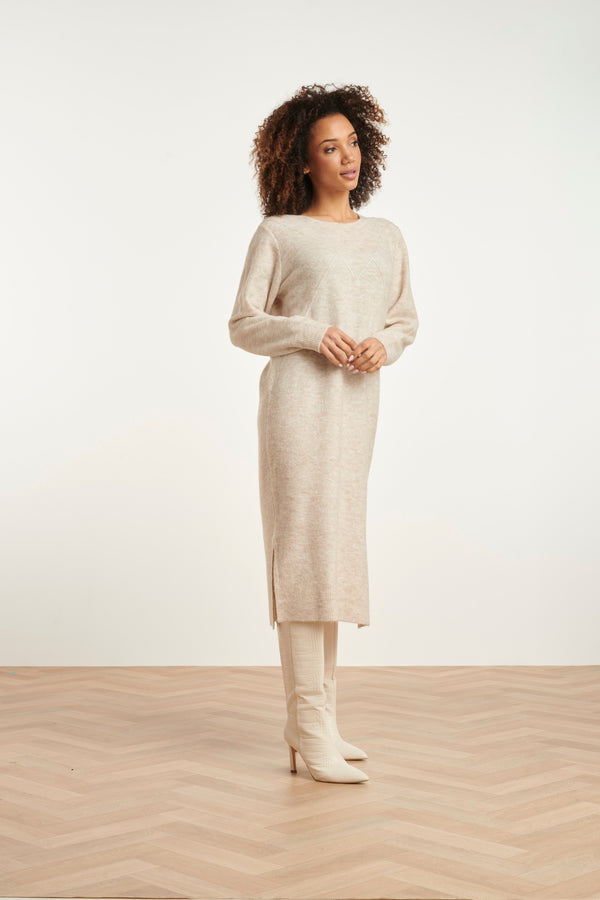 Smashed Lemon 24796 Lange Gebreide Jurk Met Grafisch Detail | White