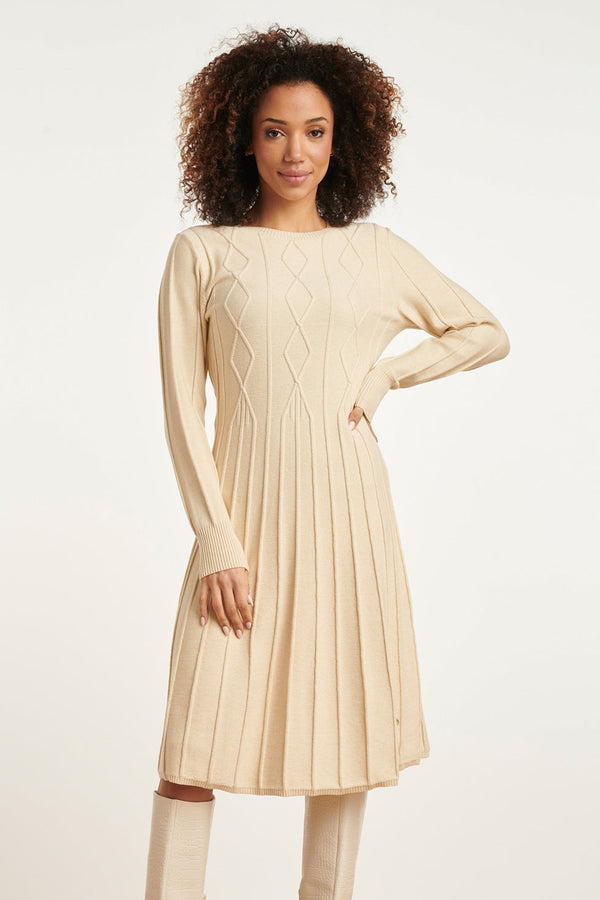 smashed lemon 24797 Lange Gebreide Jurk Met Grafische Lijnstructuur | Sand