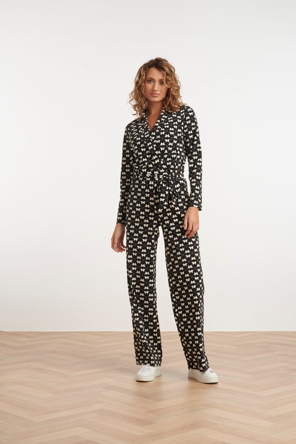 Smashed Lemon 24815 Grafisch Geprinte Travel Kwaliteit Jumpsuit | Black-Sand
