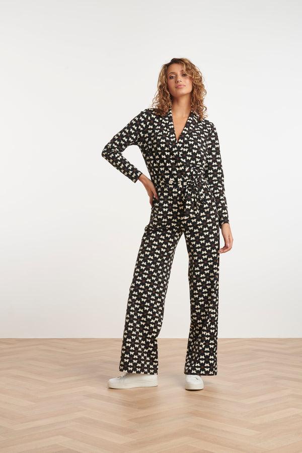 smashed lemon 24815 Grafisch Geprinte Travel Kwaliteit Jumpsuit | Black-Sand