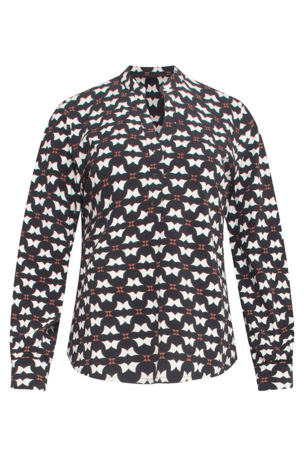 Smashed Lemon 24820 Grafisch Geprint Travel Kwaliteit Blouse | Black-Sand