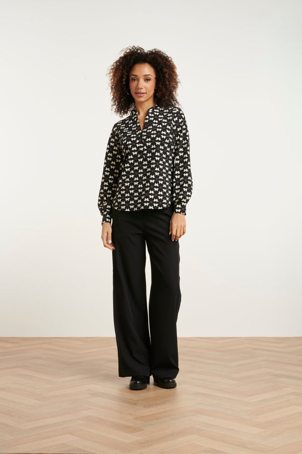 Smashed Lemon 24820 Grafisch Geprint Travel Kwaliteit Blouse | Black-Sand