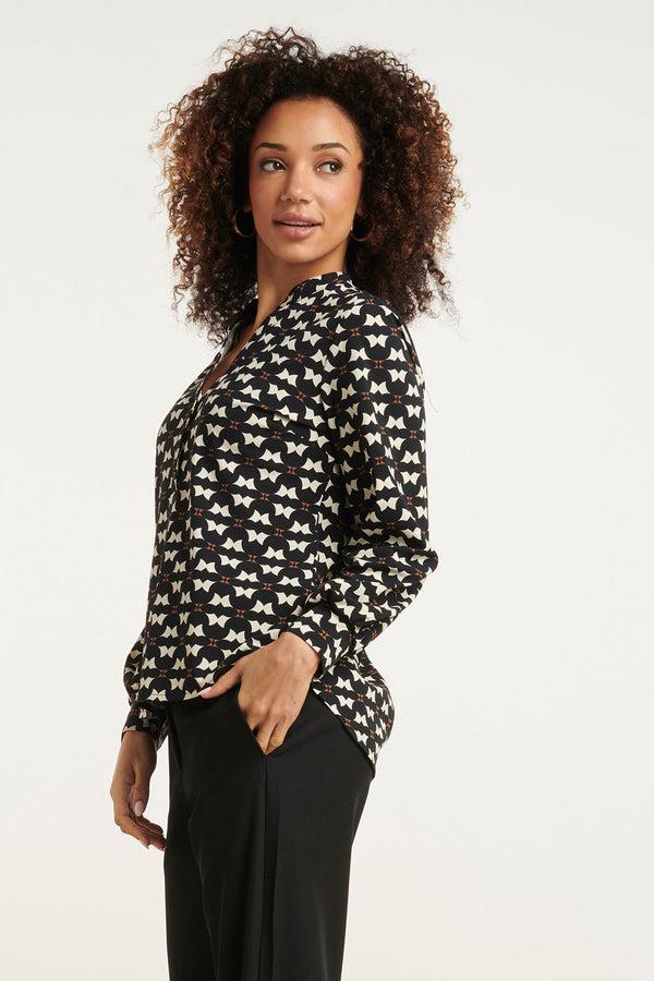 Smashed Lemon 24820 Grafisch Geprint Travel Kwaliteit Blouse | Black-Sand
