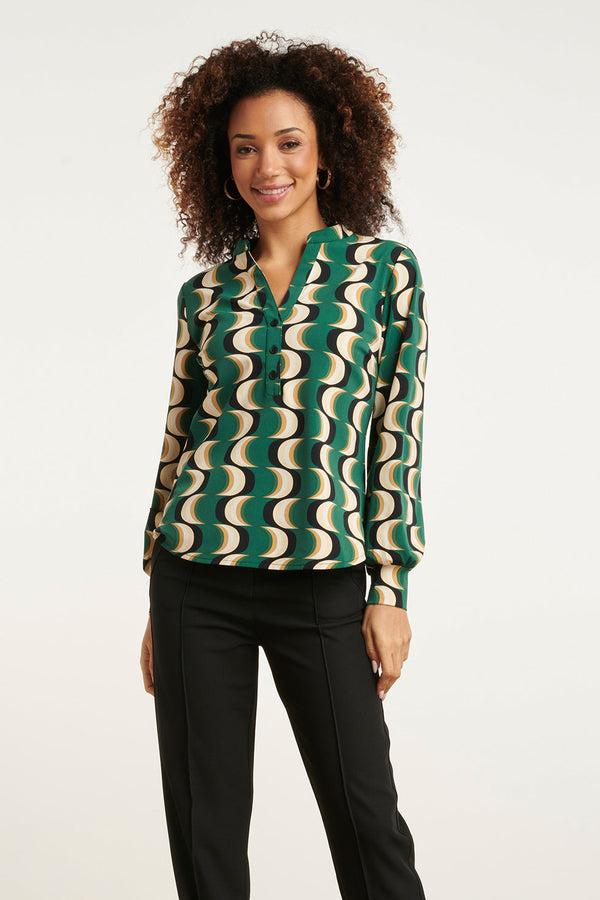 smashed lemon 24821 Retro Grafisch Geprint Travel Kwaliteit Blouse | Muticolour