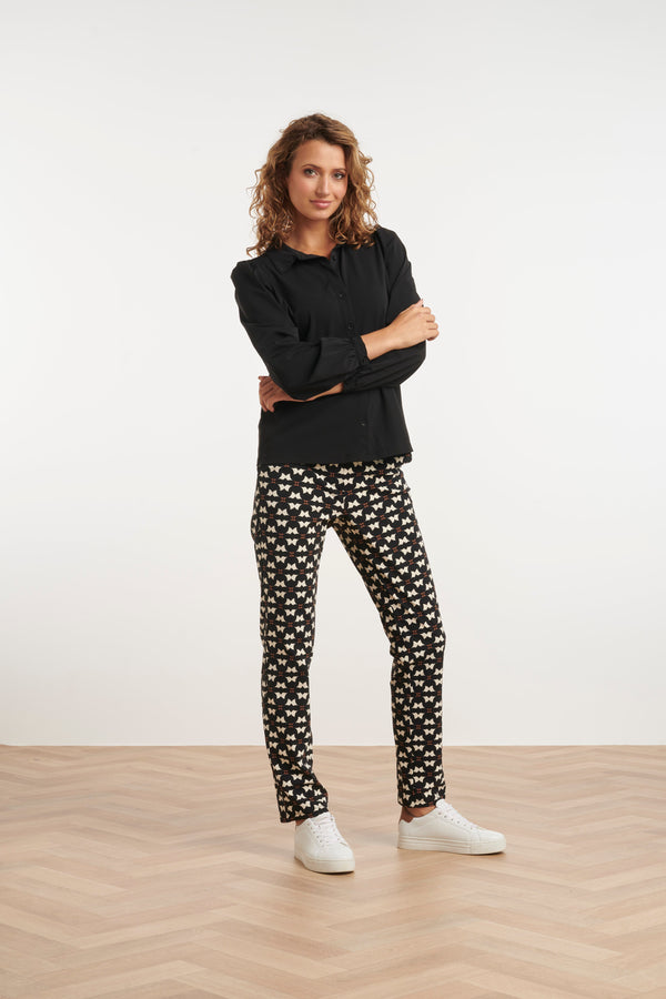 Smashed Lemon 24823 Grafisch Geprint Travel Quality Broek | Black-Sand