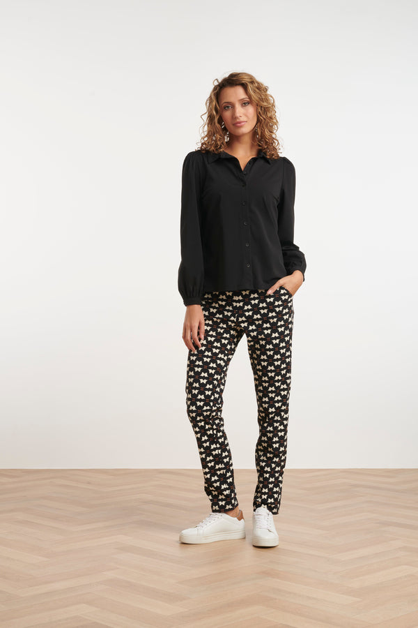 smashed lemon 24823 Grafisch Geprint Travel Quality Broek | Black-Sand