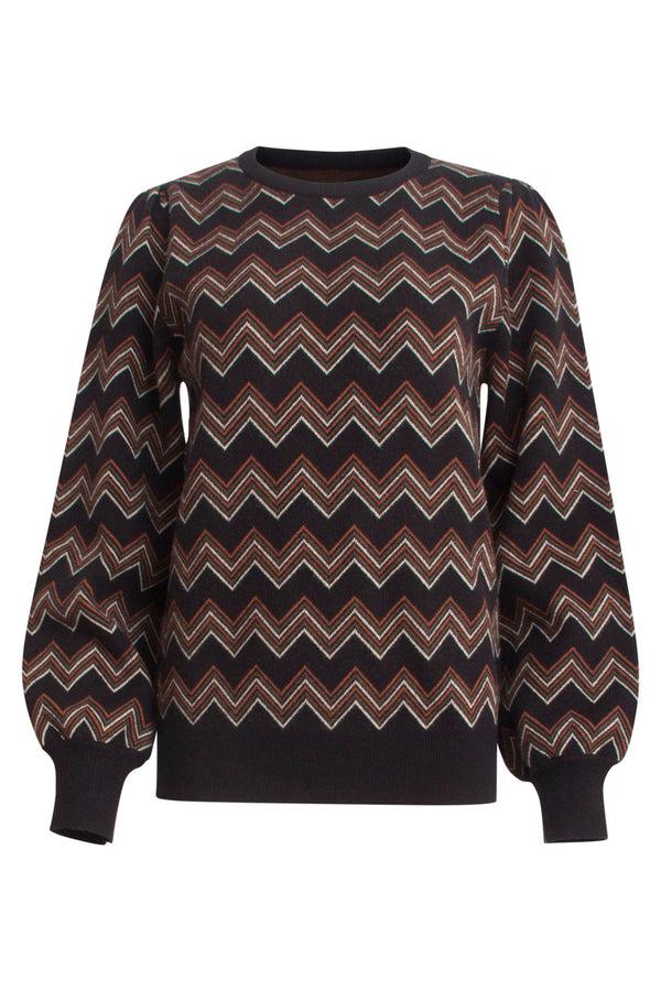Smashed Lemon 24901 Multicolour Zigzagprint Gebreide Top | Black-Brown
