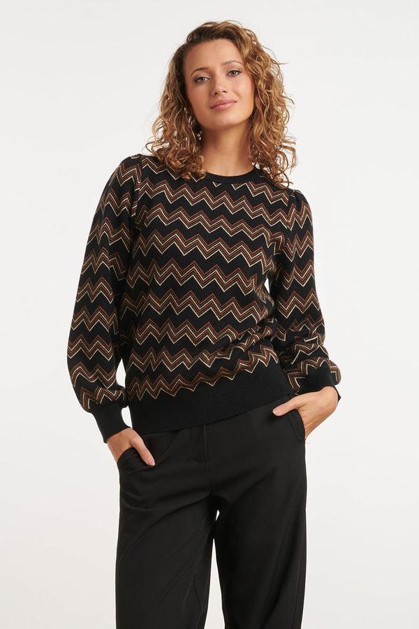 smashed lemon 24901 Multicolour Zigzagprint Gebreide Top | Black-Brown