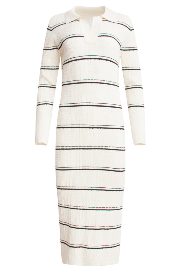 Smashed Lemon 24908 Midi Jurk Met Geribbelde Halslijnstreepstructuur | Black-White