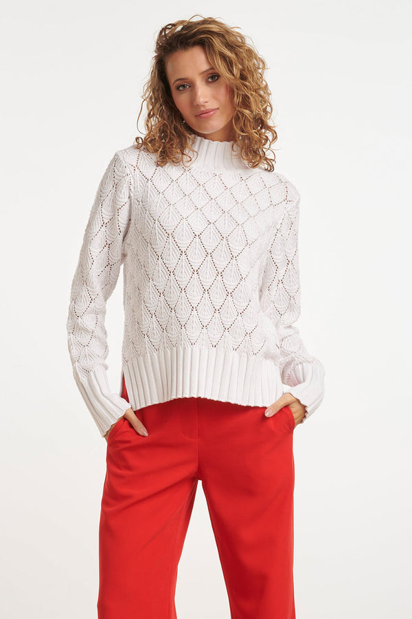 smashed lemon 24909 Gebreide Te Top Met Bladstructuur | White