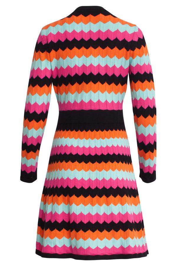 Smashed Lemon 24913 V-Hals Zigzag Gestreept Gebreid Jurk | Muticolour