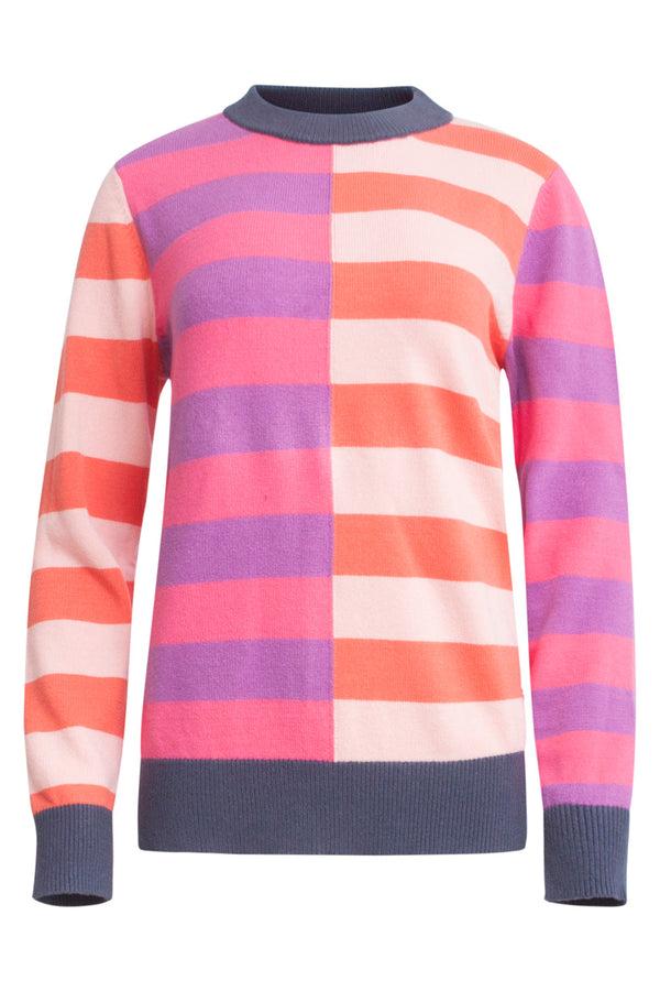 Smashed Lemon 24919 Rijk Gestreept Geblokkeerd Gebreid Top | Muticolour