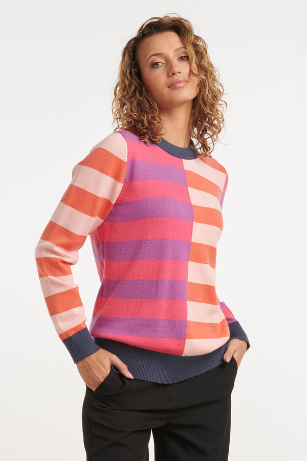 Smashed Lemon 24919 Rijk Gestreept Geblokkeerd Gebreid Top | Muticolour