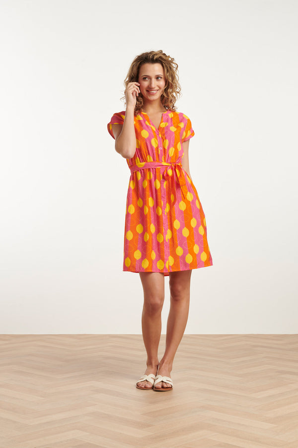 Smashed Lemon 25000 V-Hals Korte Jurk Met Citroenstrepen Print | Muticolour