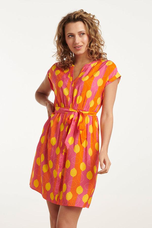 smashed lemon 25000 V-Hals Korte Jurk Met Citroenstrepen Print | Muticolour